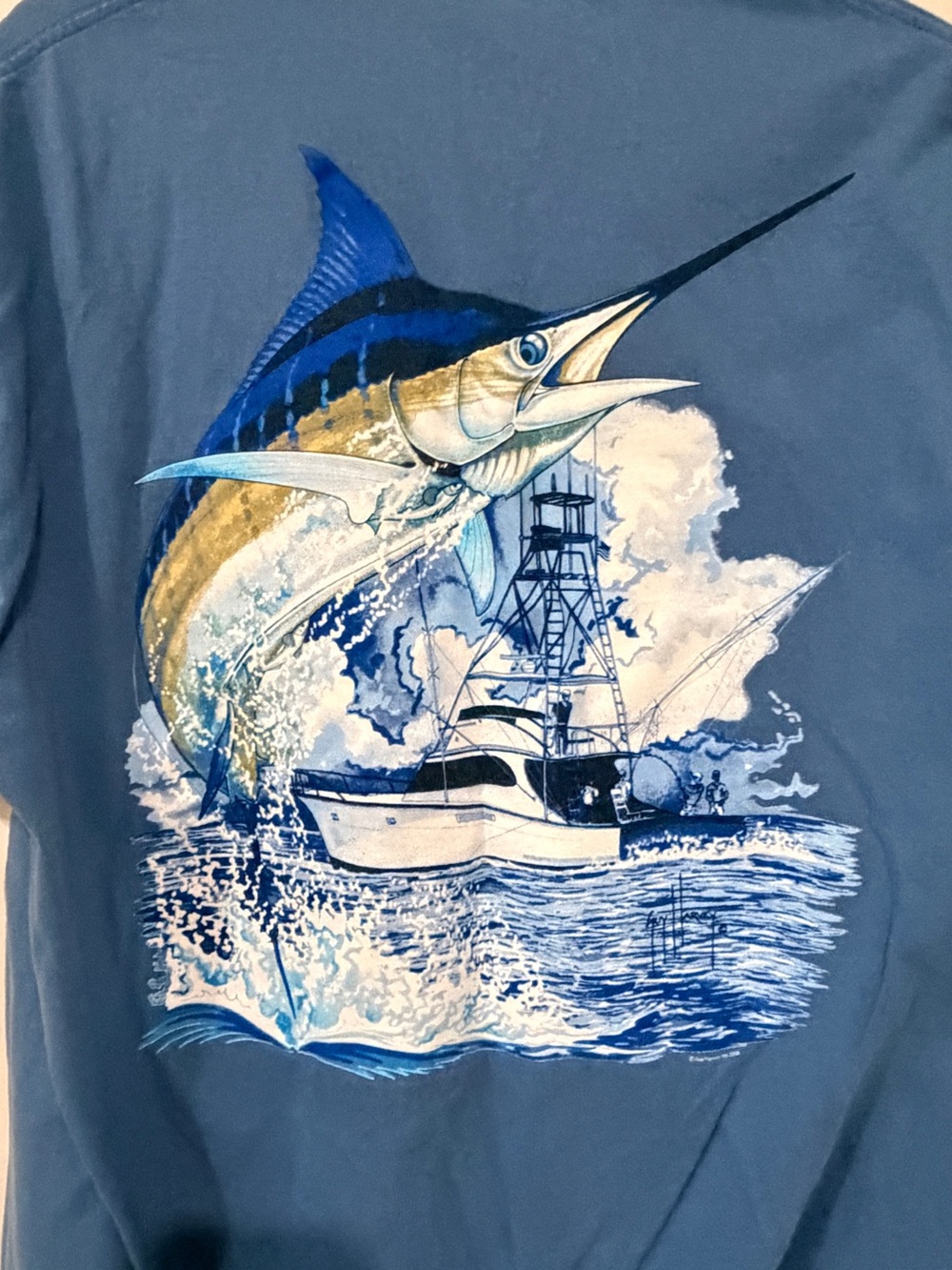 Guy Harvey Blue Marlin Boat Graphic Short-Sleeve Shirt - Blue